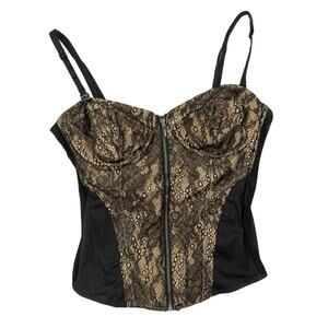 TOPSHOP Black and Cream Floral Lace Corset Bustier Cami Sexy Size 6 Small
